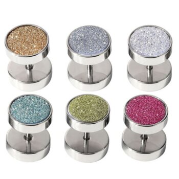 1 Fake Plug Color Glam Edelstahl  - Farbwahl - silber metallic Glitzer