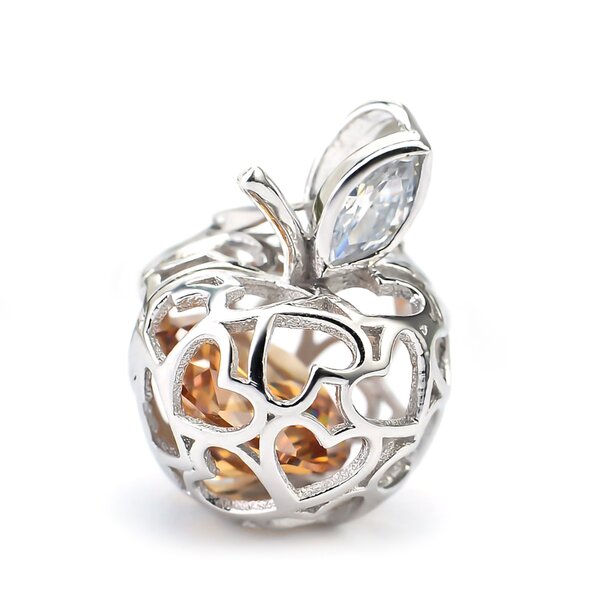 Anhnger Herz Apfel mit schwebenden Zirkonia aus 925 Silber OHNE KETTE im Etui