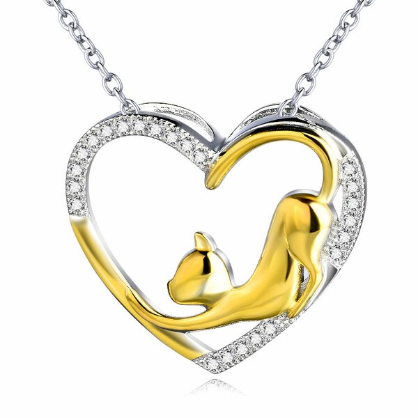 Heart pendant cat KITTY Love gold plated 925 silver engraving option