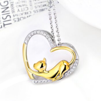 Heart pendant cat KITTY Love gold plated 925 silver...