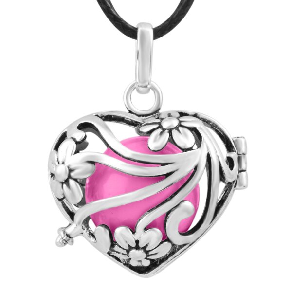 Anhnger Harmony Daisy Heart  Klangkugel pink Sterling Silber Kfig inkl. Kette