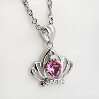 Kronen  Anhänger Princess Heart pink Zirkonien aus...