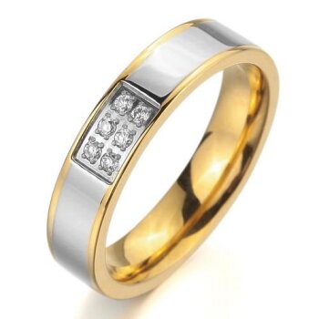 SET Eheringe / Partner Ringe  316 L Edelstahl gold Zirkonia  im Etui verschiedene Größen Gravur beide Ringe