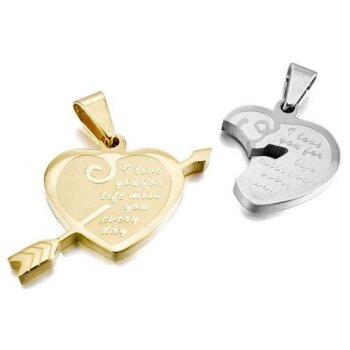 Partnerketten Herz I LOVE YOU FOR LIFE  Edelstahl gold silber inkl. Ketten im Etui GRAVUR OPTION