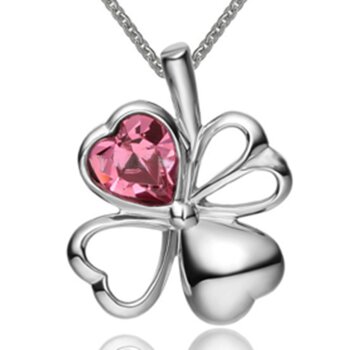 Kleeblatt Anhänger Princess Heart pink  Zirkonia aus 925 Silber inkl. Kette  im Etui