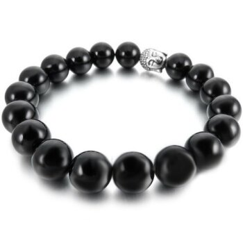 Armband Mala silberner BUDDA Achat Onyx Perlen schwarz im...