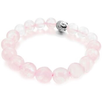 Armband Mala silberner BUDDA Rosenquarz Perlen rosa im...