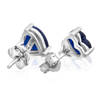 1 Pair of Ear Plugs Heart Sapphire 925 silver