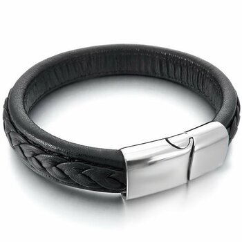 Armband ECHT LEDER Flecht Optik schwarz 316 L Edelstahl...