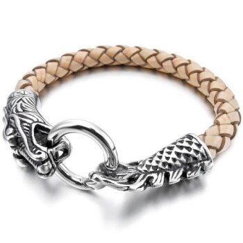 Armband Drache ECHT LEDER Flecht Optik  beige / sand  316...