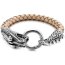 Armband Drache ECHT LEDER Flecht Optik  beige / sand  316 L  Edelstahl