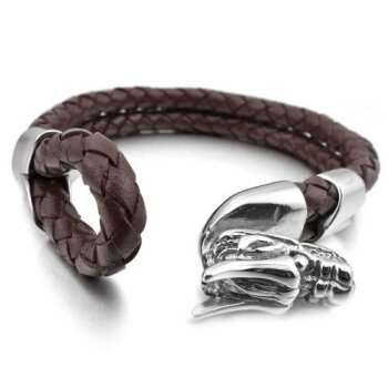 Armband Drache ECHT LEDER geflochten dunkel braun 316 L...