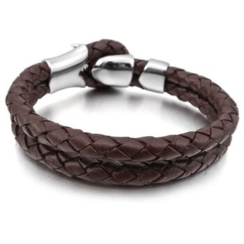 Armband Drache ECHT LEDER geflochten dunkel braun 316 L Edelstahl