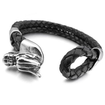 Armband Drache ECHT LEDER geflochten schwarz 316 L Edelstahl