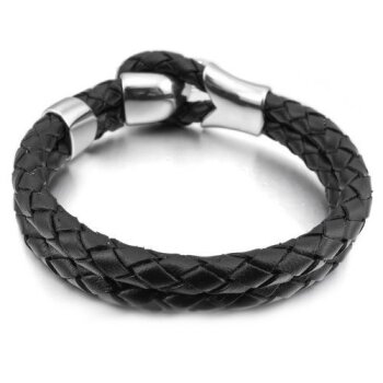 Armband Drache ECHT LEDER geflochten schwarz 316 L Edelstahl