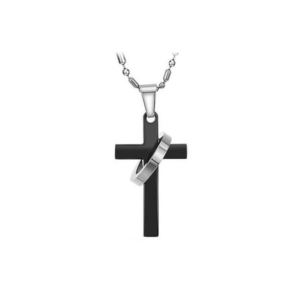 Kreuz Anhnger schwarz klein mit Wunsch Gravur  inkl. Kette im  Etui