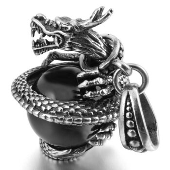 Anhänger Drache  mit ONYX Kugel 316L  EDELSTAHL  inkl. Kette im Etui