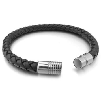 Armband ECHT LEDER geflochten schwarz 316 L Edelstahl Magnet Verschluss