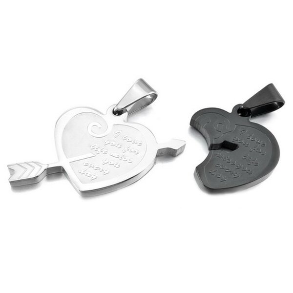 Partnerketten Herz I LOVE YOU FOR LIFE  Edelstahl schwarz silber inkl. Ketten im Etui GRAVUR OPTION