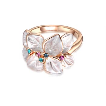 Ring White Flower Zirkonias multicolor mit vergoldet im Etui