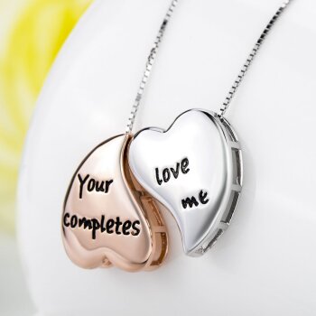 Partnerketten Herzen Your Love completes me aus 925  Silber mit Rosegold Teil vergoldet  inkl. Ketten im Etui