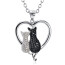 Anhänger Herz KITTY Love Katzen aus 925 Silber mit Zirkonias klar & schwarz pave inkl. Gliederkette im Etui