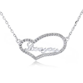 Collier Herz LOVE YOU mit  Zirkonias aus 925 Silber im Etui