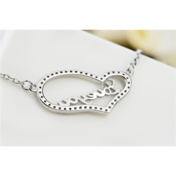 Collier Herz LOVE YOU mit  Zirkonias aus 925 Silber im Etui