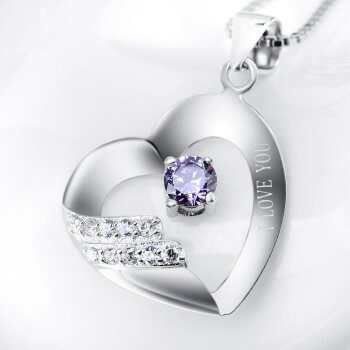 Anhänger Herz I LOVE YOU Amethyst 925 Silber Gravur...