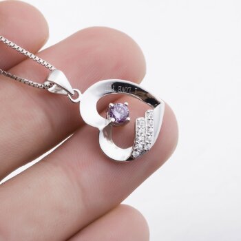 Anhänger Herz I LOVE YOU Amethyst 925 Silber Gravur OPTION