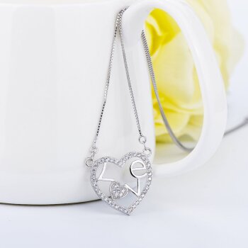 Collier Herz LOVE mit Zirkonias pave aus 925 Silber inkl. Kette  im Etui