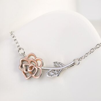 Collier Rose mit Zirkonias  Rosegold Teil vergoldet  925...