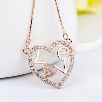 Collier Herz LOVE mit Zirkonias pave aus 925 Silber...