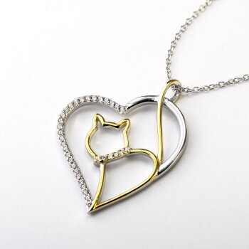 Anhänger Katze Cat Love aus 925 Silber Zirkonias mit...