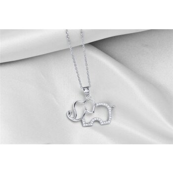 Anhänger Elefant aus 925 Silber mit Zirkonias  inkl. Gliederkette im Etui