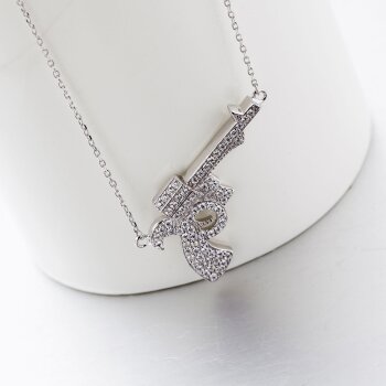 Collier Pistole mit  Zirkonias pave aus 925 Silber im Etui