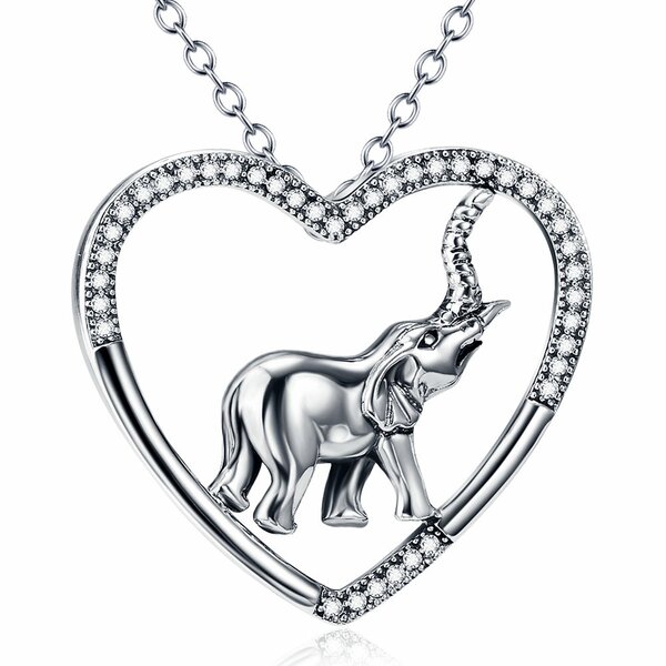 Anhnger Herz Elefant mit Zirkonias aus 925 Silber inkl. Kette  im Etui