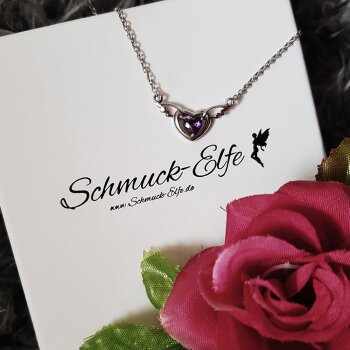 Collier Engelsflügel mit Herz Amethyst aus 925 Silber im Etui