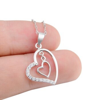 Anhänger swinging Hearts mit  Zirkonias aus 925 Silber inkl. Kette  im Etui