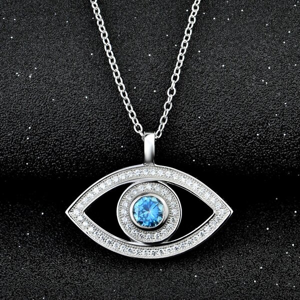 Anhnger Auge Evil Eye mit Zirkonias & Aquamarin aus 925 Silber inkl. Kette im Etui