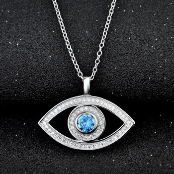 Anhänger Auge Evil Eye mit Zirkonias & Aquamarin aus 925 Silber inkl. Kette im Etui