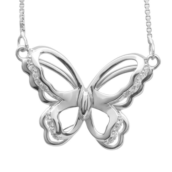 Collier Schmetterling 3D  mit Zirkonias aus 925 Silber massiv im Etui