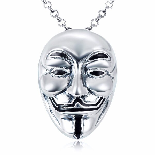 Anhnger Anonymous Maske 3D aus 925 Silber inkl. Kette im Etui