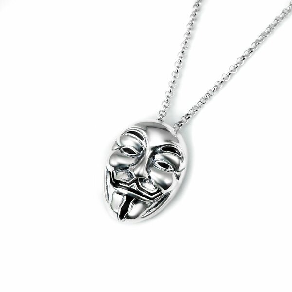 Anhnger Anonymous Maske 3D aus 925 Silber inkl. Kette im Etui