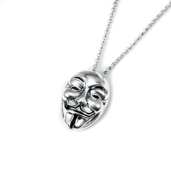 Anhänger Anonymous Maske 3D aus 925 Silber inkl. Kette im Etui