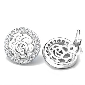 1 Paar Ohr Stecker Rose mit Zirkonias  klar pave aus  925...