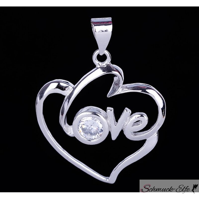 Silber Anhänger Herz LOVE Zirkonia KETTE, mit € 59,99 925 OHNE aus Silber