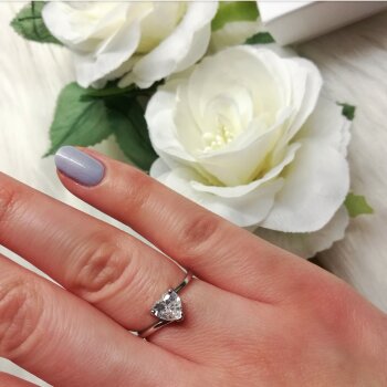 Silberring Solitaire Ring Herz Zirkonia aus 925 Silber im Etui Gr. 48 - Durchmesser 15,3 mm