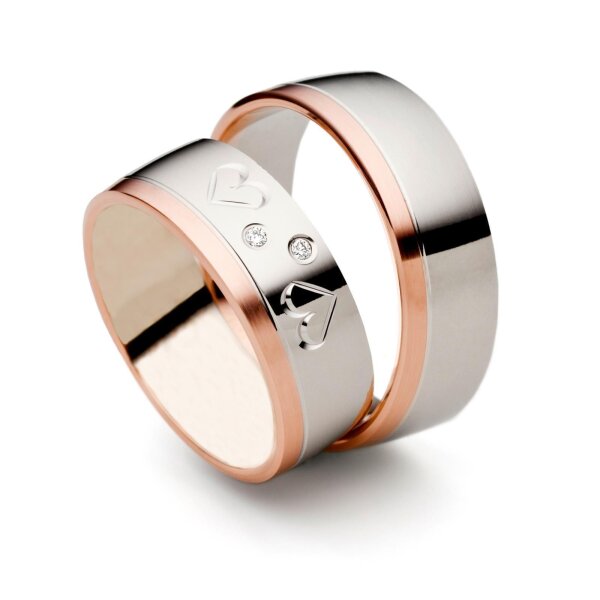 SET Eheringe / Trauringe Hearts 6 mm in Rosegold/ Weigold im Etui mit Gravur 585er Rosegold/Weigold (14K)