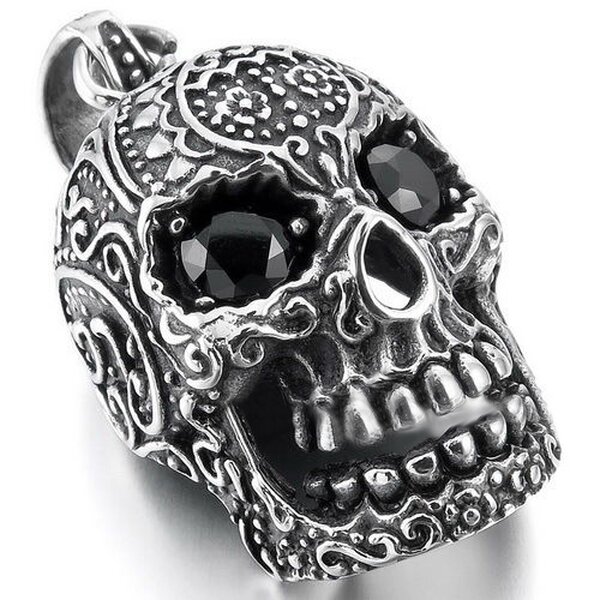 Anhnger Totenkopf Skull mit schwarzen Zirkonia Augen aus  316L  EDELSTAHL  inkl. Kette im Etui